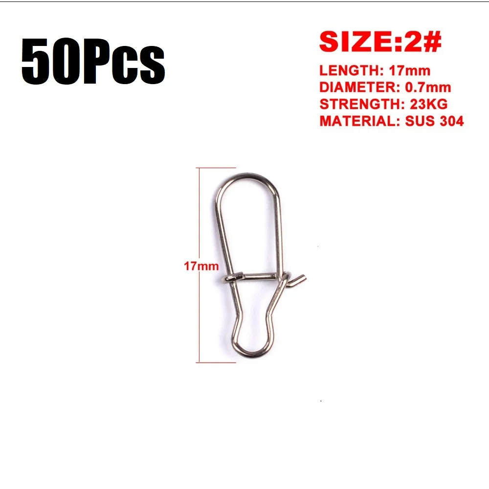 2 - 50pcs 50 шт./пакет Нержавеющая сталь быстрая защелка Замковая оснастки вращающиеся твердые кольца безопасности защелки для рыбалки разъем крюк PESCA жидкость для снятия шарнирного соединения - Цвет: 2 - 50pcs