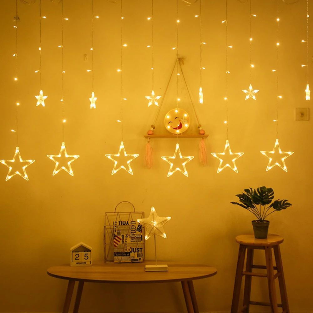 

LED Star String Lights Christmas Decoration Wedding Garland Curtain Lamp Holiday For Bedroom Outdoor Fairy Party New Year Decor