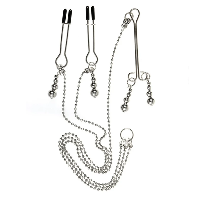 

X3UE Three-Headed Clamp Chain Bondage Adult Party Body Jewelry Nipple Labia Clip