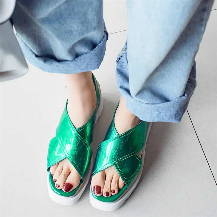 

Punk Oxfords Shoes Women Genuine Leather Wedges High Heel Roman Gladiator Sandals Female Back Strap Platform Party Pumps Shoes