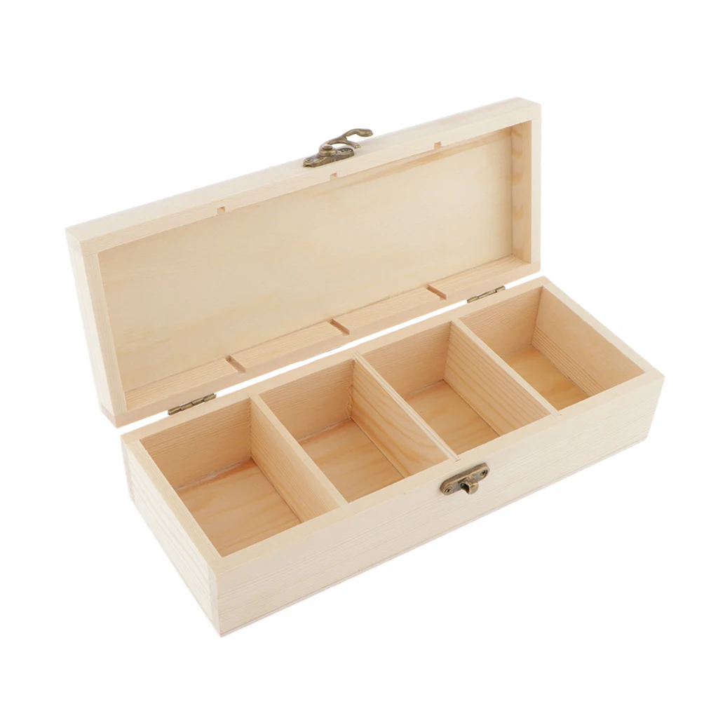 

Wood Jewelry Box Tea Box Necklace Storage Box W/ Clasp 4 Compartments