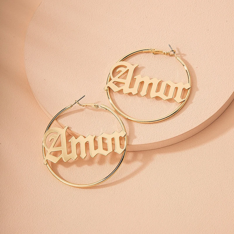 

2020 New Trendy Ins Gold Boss Babygirl Letters Initial Minimalism Hoop Earrings Korean Fashion Chic Women Party Jewelry Earring