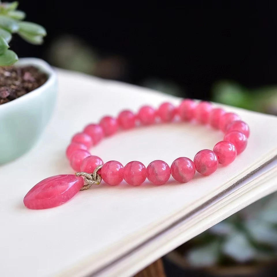 

Genuine Natural Red Rose Rhodochrosite Gemstone 9.3MM Clear Round Beads Stretch Bracelet Pendant Women Fashion Jewelry AAAAA