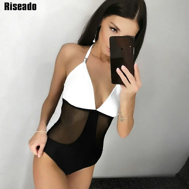 Белый Riseado, сдельный купальник, новинка, сексуальный купальник, для женщин, сетка, Maillot De Bain Femme, Холтер, купальники, пляжная одежда для женщин - Цвет: Белый