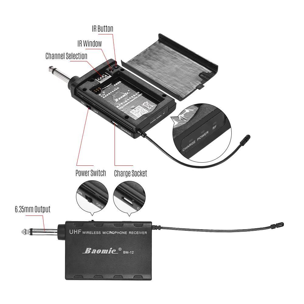 Baomic B M 12/V2 UHF Беспроводной инструментный микрофон Системы приемник и передатчик 16