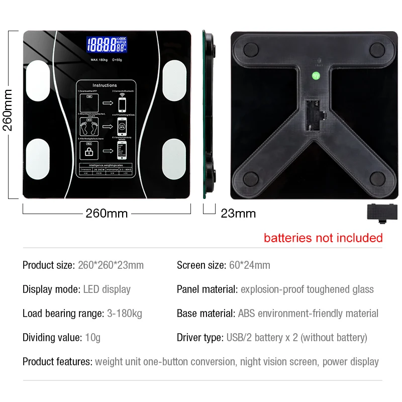 Bluetooth Body Fat Scale Floor Smart Bathroom Weight Composition Analyzer Connect Smartphone Apps Via |