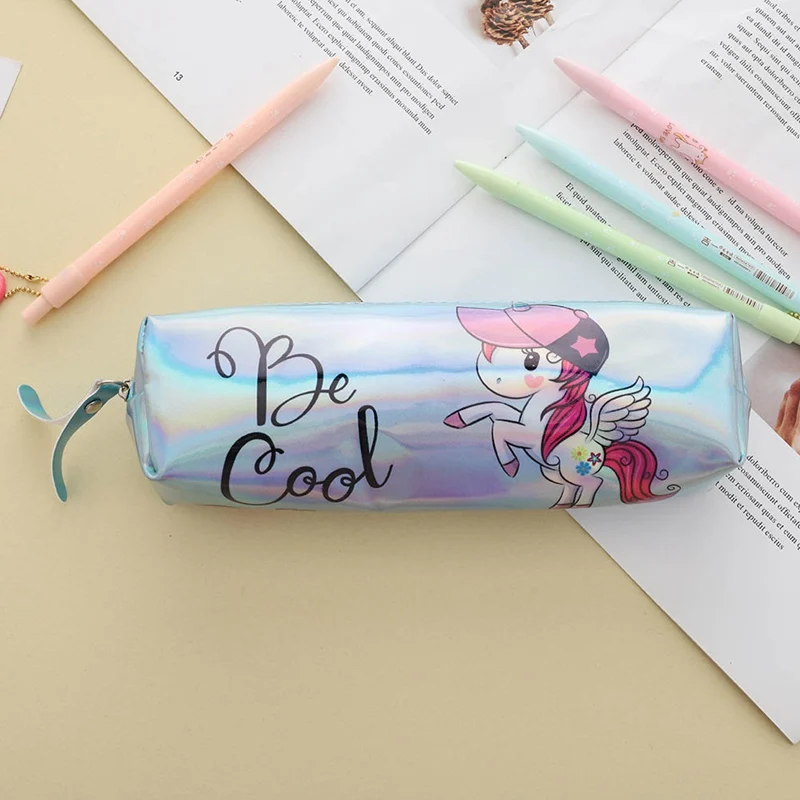 

1 PCS Laser Unicorn Pencil Case Cartoon Horse Pencil Bag School Supplies Shining Color Pencilcase Bag Makeup Bag Student gifts