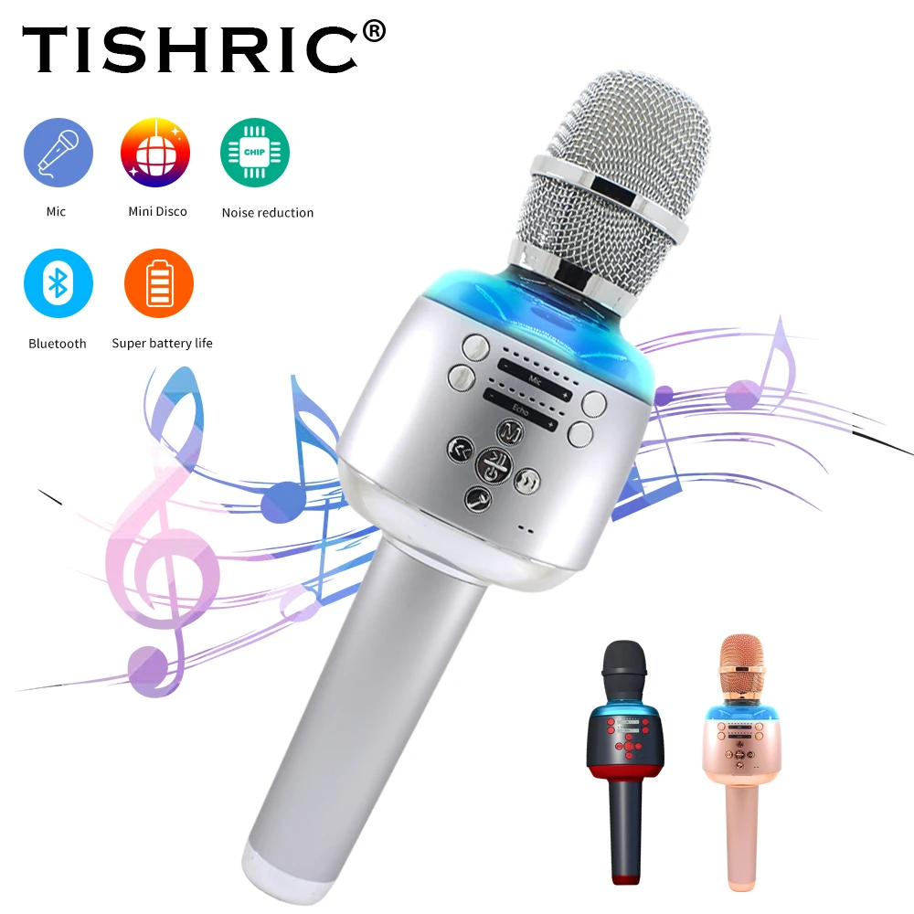 

TISHRIC KG001 портативный Bluetooth микрофон для караоке, беспроводной профессиональный микрофон, динамик, домашний KTV плеер, микрофон для пения