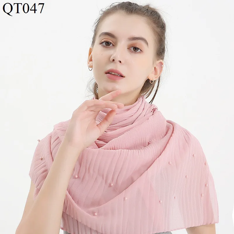 Шифоновый шарф с жемчугом и оборками на подоле однотонный хиджаб baotou головной