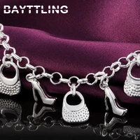 bayttling silver color 8 inch exquisite shoesbag pendant bracelet bangle for woman fashion party wedding jewelry gift