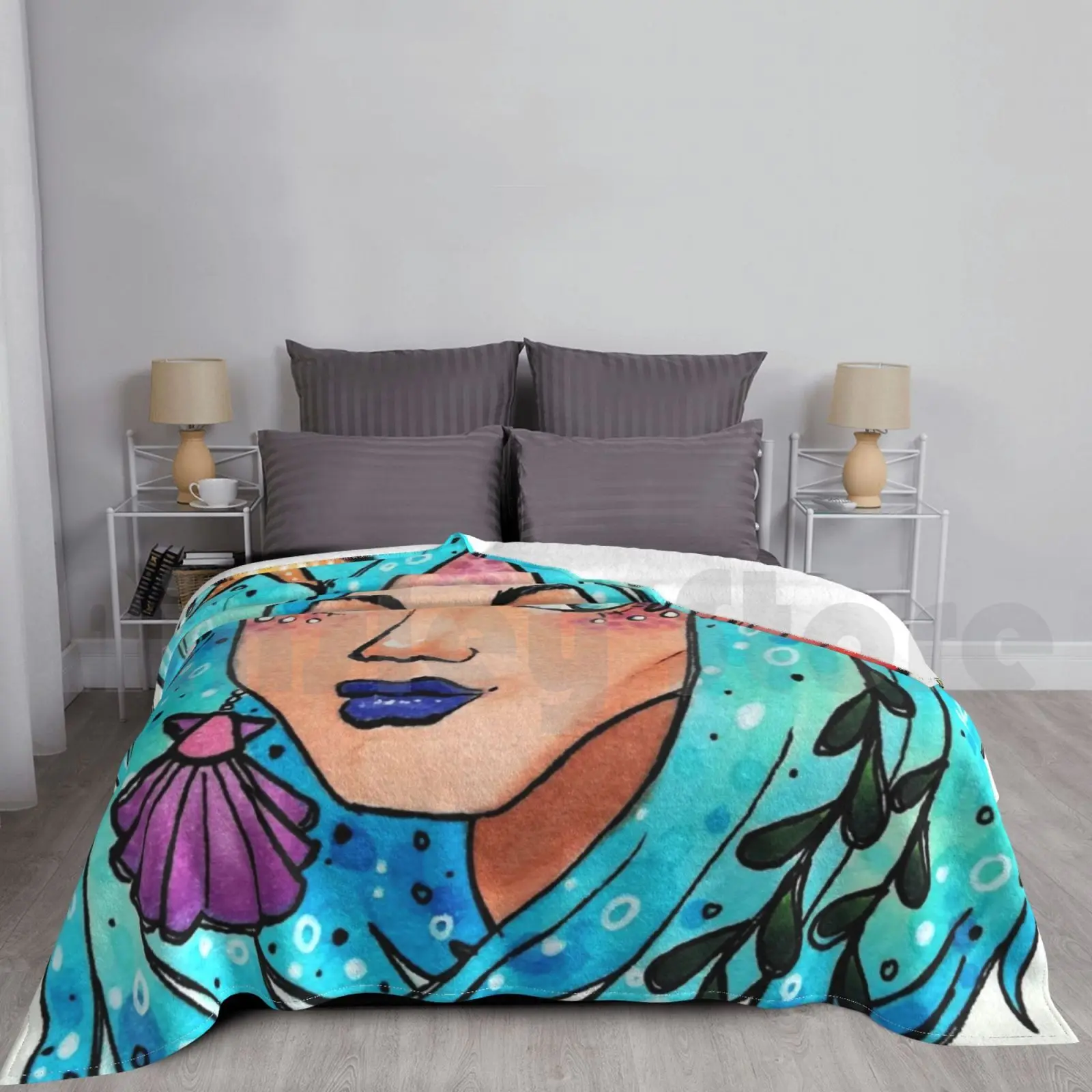 Одеяло Ocean Vibes модное одеяло на заказ вода океан море русалка портретный маркер