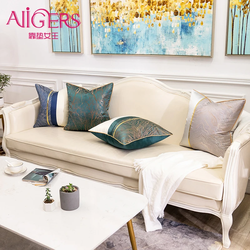 Наволочки для подушек в стиле пэчворк синие серые бежевые зеленые полоску