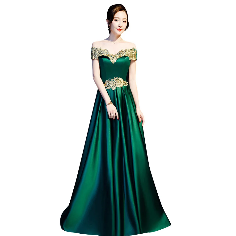 Женское плиссированное платье зеленое платье-Ципао с вырезом лодочкой открытой