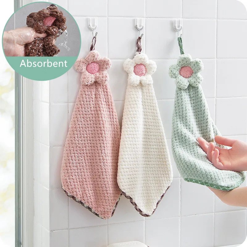 

Hangable Coral Fleece Absorbent Flower Soft Hand Towels Kitchen Bathroom Cleaning Towels Non-linting Sun Flower Towels