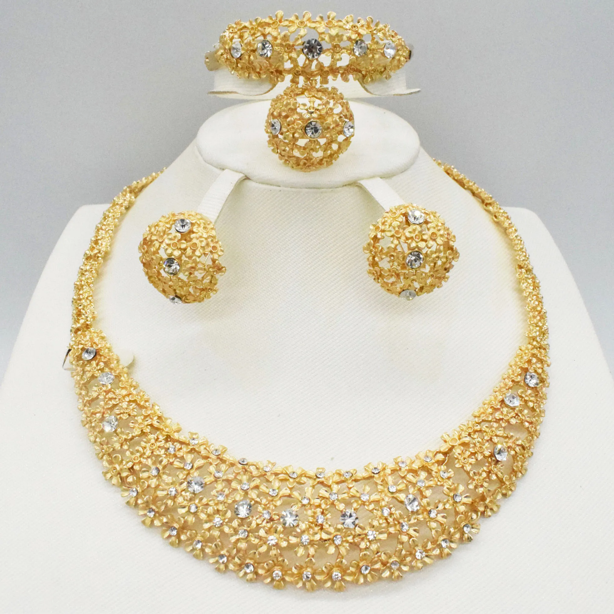 

HOT Fashion wedding Dubai Africa Nigeria African Jewelry set gold-color necklace Earrings romantic woman Bridal Jewelry Sets
