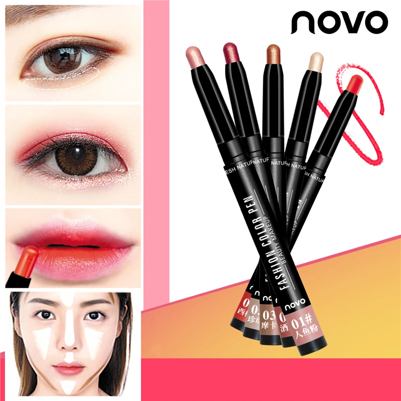 Многофункциональная ручка для макияжа Novo Cosmetics Мерцающие Металлические тени век