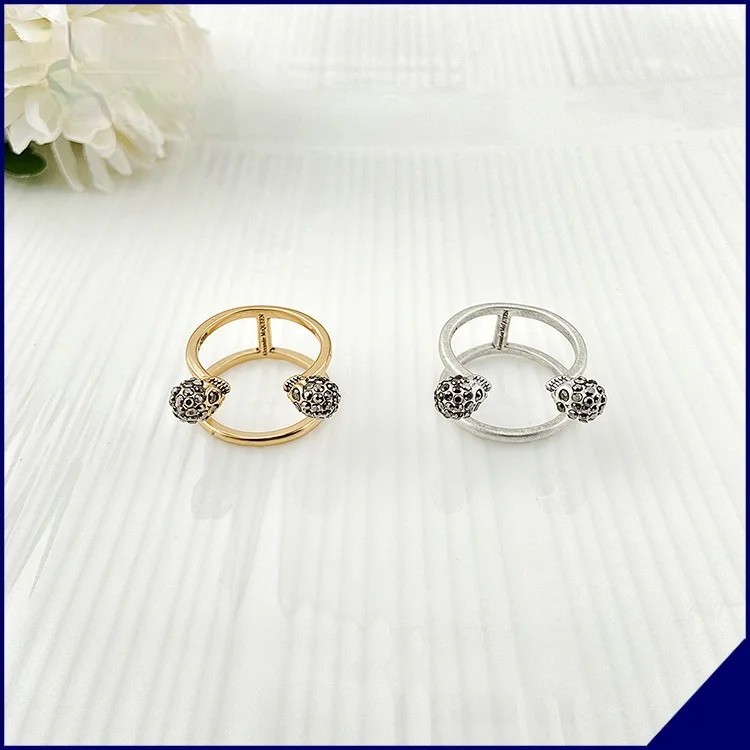 

European and American Style Retro Micro-Inlaid Carbon Diamond Skull Ghost Head Double Ring Ins Men and Women Bracelet