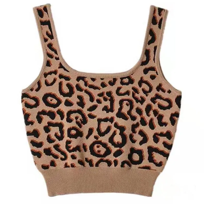 

Heliar Women Summer Crop Tank Crop Top Knitted Leopard Sexy Sports Tops Cottagecore Stretchy Camisole Soft Crop Tops Women