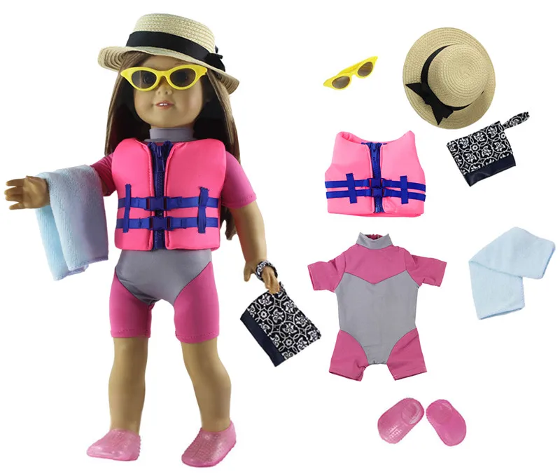 1 комплект Одежда для кукол купальный костюм + спасательный жилет 18 дюймов