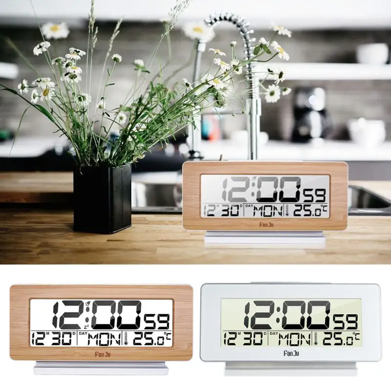 

Multi-function LCD Display Digital Alarm Clock Thermometer 12H/24H Time Calendar Snooze Backlight Desktop Clock