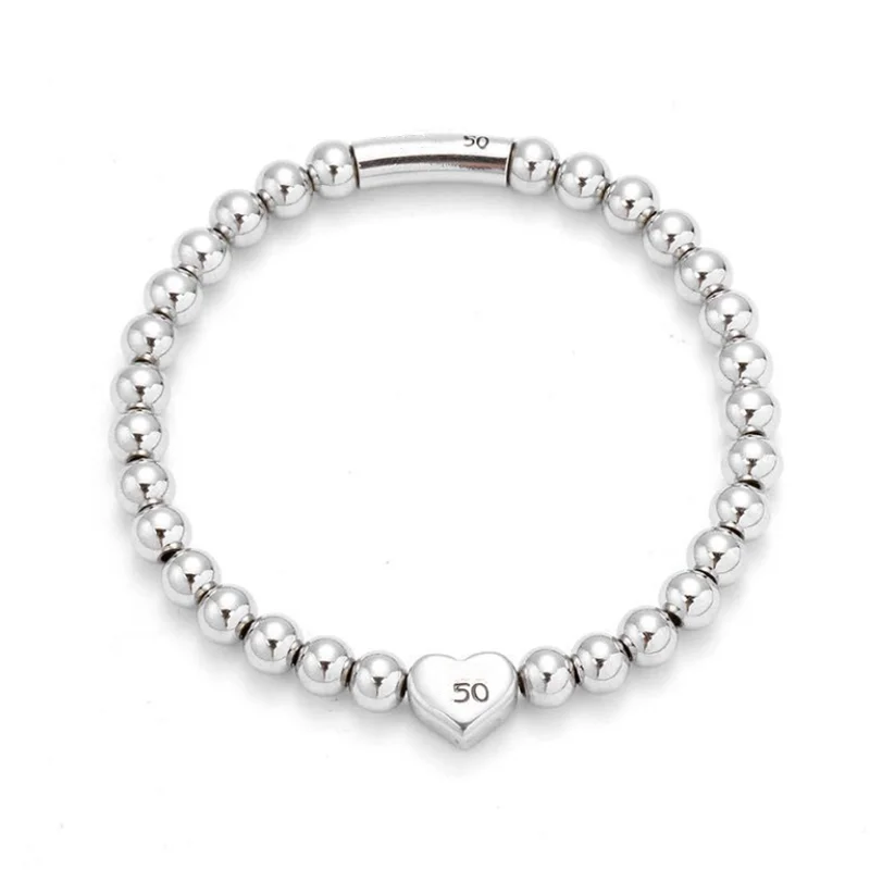 

Fashion Stainless Steel Heart Cute 6mm Bead Chain Round Tube Lettering Love Woman UNO Bracelet Jewelry