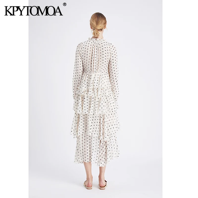 Женское винтажное платье макси с оборками в горошек v образным вырезом и длинным