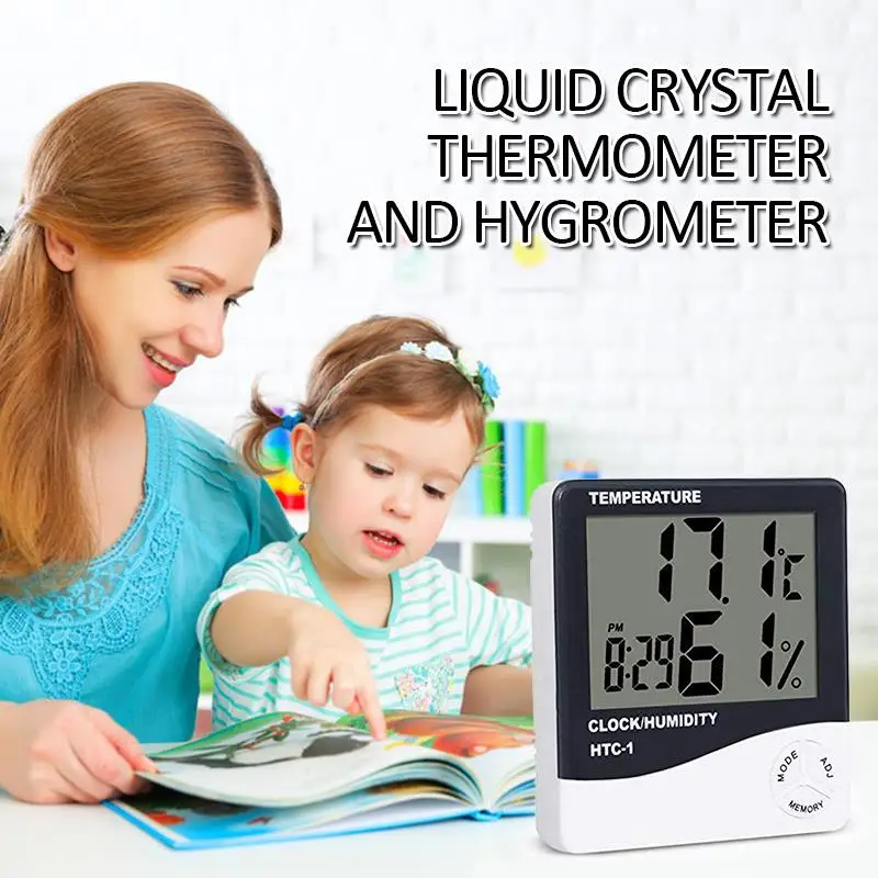 LCD Digital Alarm Clock Temperature Humidity Meter HTC-1 Home Indoor Outdoor hygrometer thermometer Weather Station with Clock lcd digital temperature humidity meter barometer desk alarm clock moon phase colorful weather forecast wireless weather station