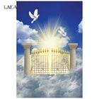 Фотофоны Laeacco с изображением голубого неба, белых облаков, небес, ворот, солнечных голубей