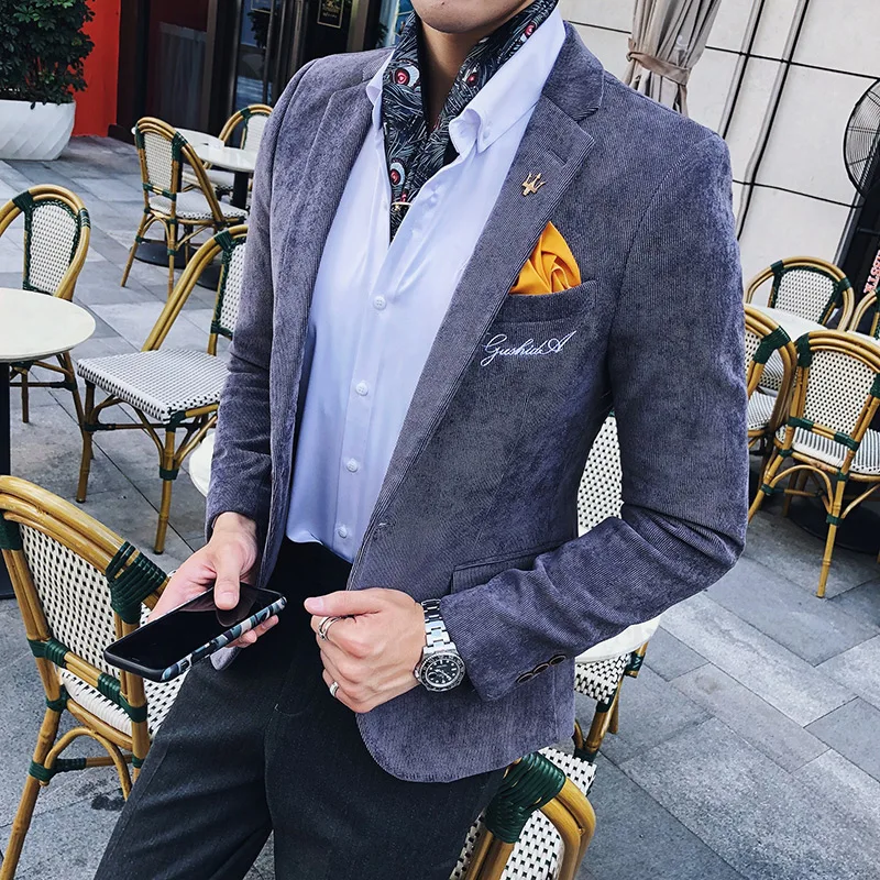 Мужская Вельветовая деловая куртка приталенная повседневная банкетное платье