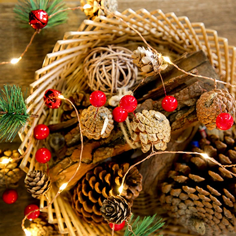 2M 20 Led String Light Christmas Decoration Outdoor Waterproof Pine Cone LED Copper Wire Lamp Berries Fairy Garland Lamps | Дом и сад