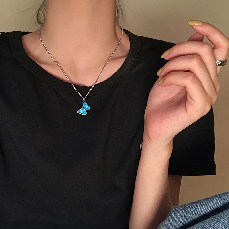 

Butterfly Charm Pendant Necklace for Women Colorful Enamel Animal Butterfly Chokers Statement Necklace Summer Jewelry for Girls