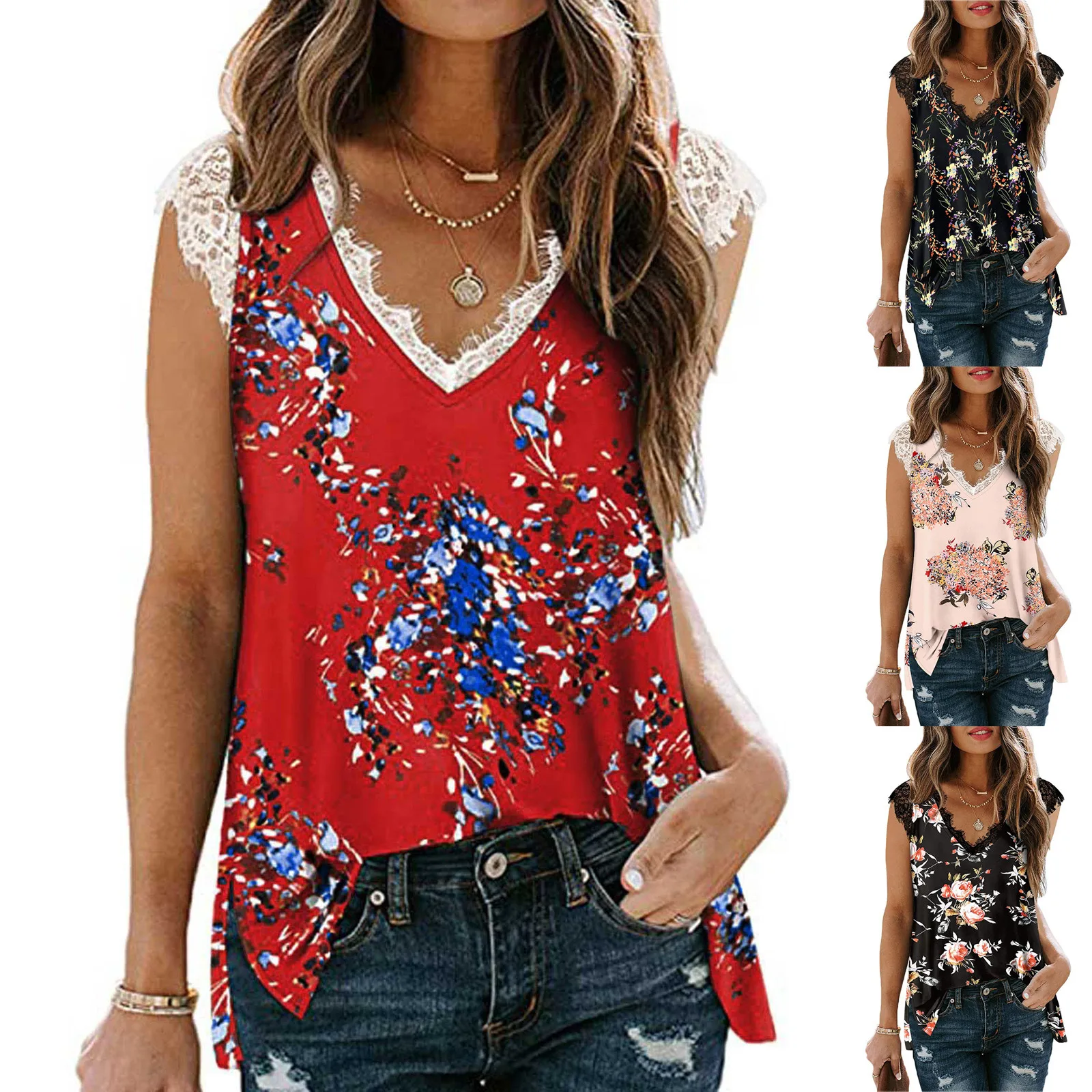 

71# Fashion T Shirt Womens Lace V-neck T-shirt Ladies Tops Summer Casual Loose Basic Oversized T-shirts Camisetas De Mujer