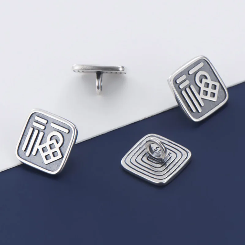 

1pcs 925 Sterling Silver Good Luck Square Button Charms 9.7mm Blessing Bracelet Bangle Silver Pendants DIY Fancy Jewelry Making