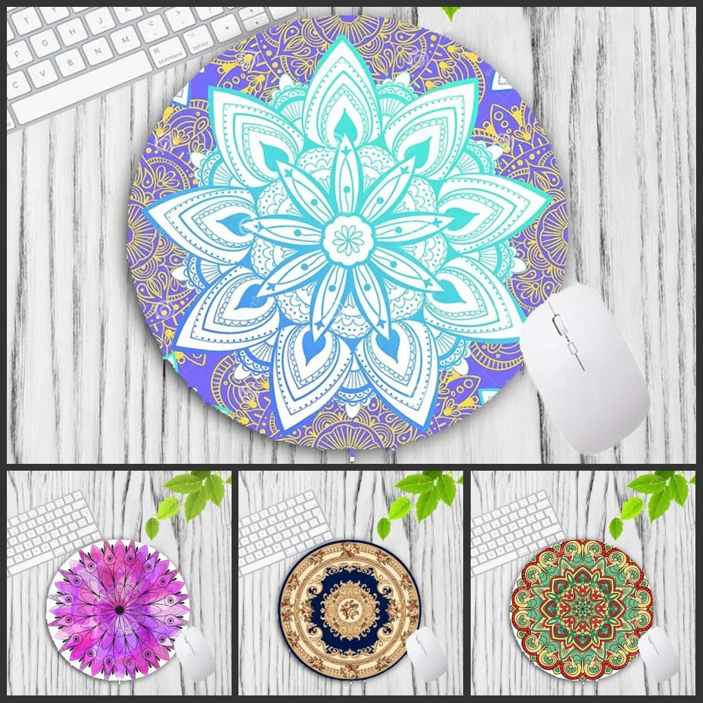 XGZ Colorful Mandala Vintage Persian Carpet Round Mouse Pad Gamer Keyboard Mouse Mat Gaming Desk Mousepad for CS GO 20X20CM