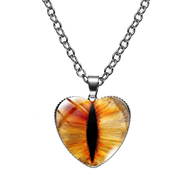 Таинственный колье с кулоном в форме сердца с изображением Дракона и Кошачьим Глазом, изготовленное вручную из стеклянного кабошона, с цепочкой, персонализированное ювелирное изделие.