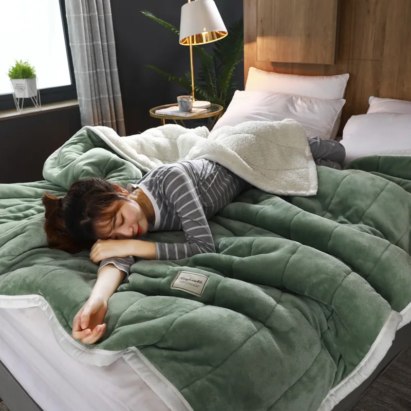 Sherpa Fur Home Bedding Blankets Thick Winter Plush Plaid Bedspread Newborn Sleeping Quilt Berber Fleece Outdoor | Дом и сад