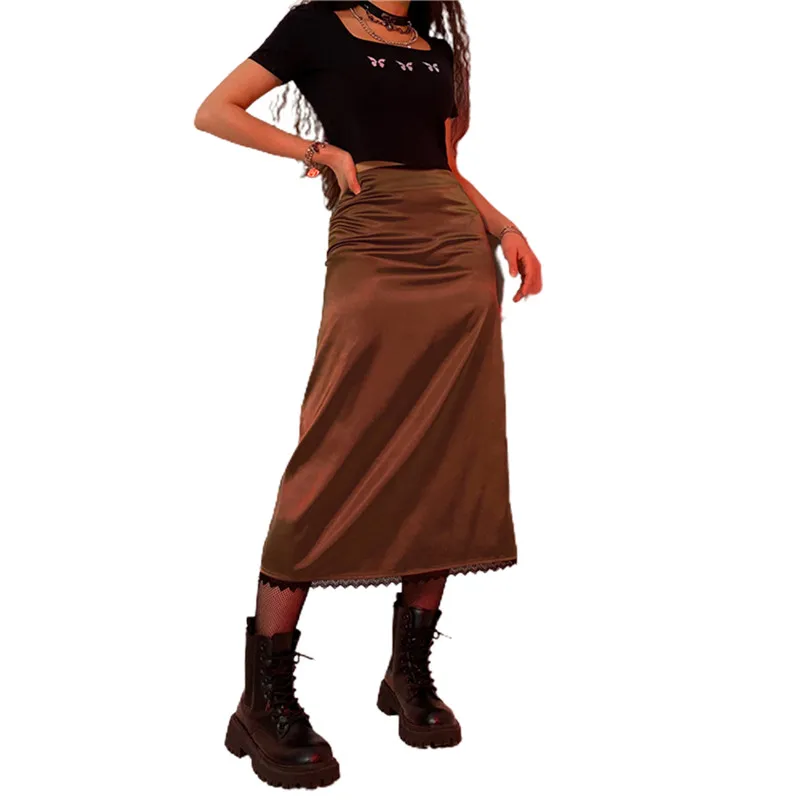 

Women's Plaid Print/Solid Color Midi Skirt High Waist A Line Bodycon Skirt Stylish Swing Long Skirts Y2k Slim Fit Dailywear