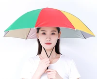 outdoor umbrella hat novelty foldable rainy day hands free rainbow waterproof and windproof multicolor 69cm head umbrella