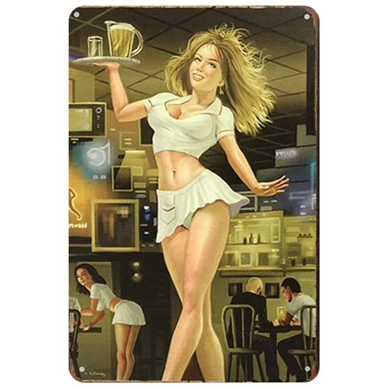 

Girls Plaque Metal Vintage Tin Sign Pin Up Shabby Chic Decor Metal Signs Vintage Bar Decoration Metal Poster Pub Metal Plate