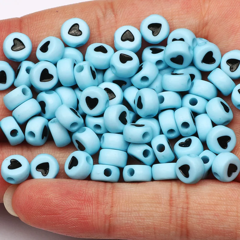 

4x7mm Round Light Blue Acrylic Spacer Beads Heart Pattern Loose Beads For DIY Charm Necklace Bracelet Jewelry Design Accessories