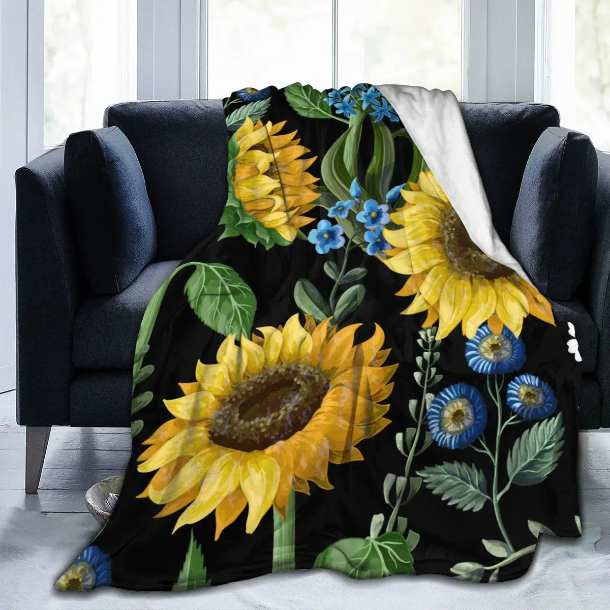 

Flannel Blanket Sunflowers Buds And Leaf Ultra-Soft Micro Fleece Blanket for Bathrobe Sofa Bed Travel Home Winter Spring Fall