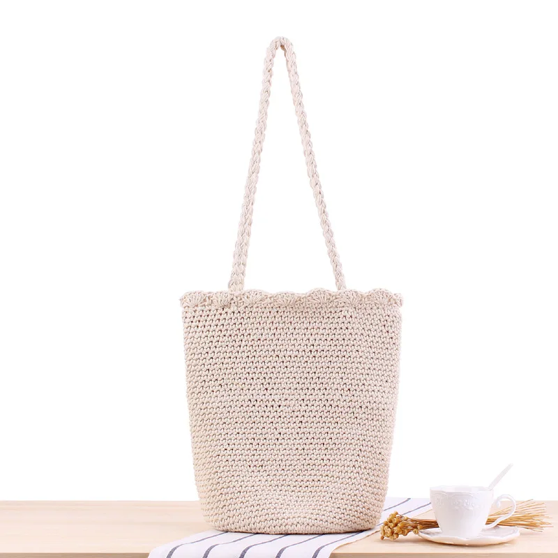 

Mori Style Shoulder Hand Woven Hand Crocheting Cotton String Vacation Beach Casual Bag