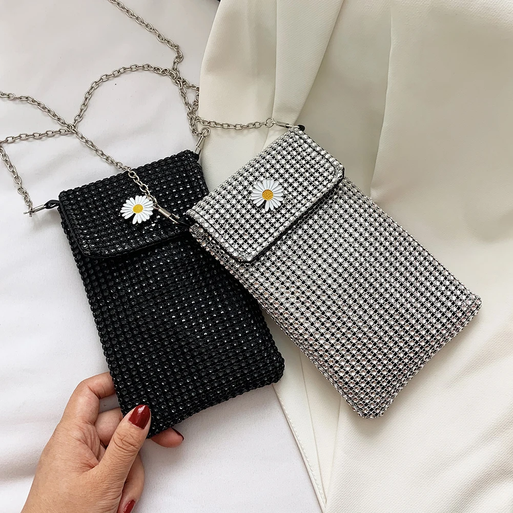 

Bling Rhinestones Small Shoulder Bag For Women 2020 Chain Bag Lady Girls Mobile Phone Pouch Evening Party Clutch Crossbody Bag