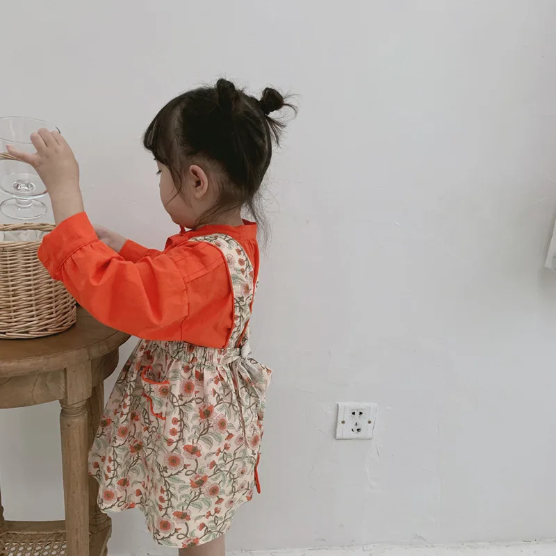 Корейский стиль Осеннее милое модное платье с цветочным рисунком для девочек