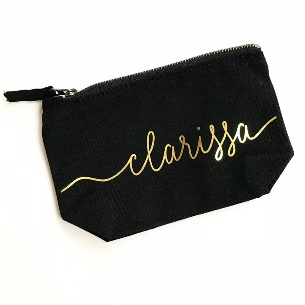 Персонализированная темно-синяя Золотая монограмма макияж сумки невесты холст с