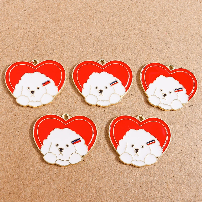 

10pcs 31*25mm Enamel Love Heart Charms for Jewelry Making Cute Animal Dog Charms Necklaces Earrings Pendants Crafts Accessories