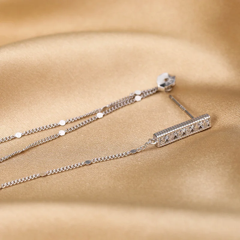 

Silver Color Super Flash Ear Line Female Korean Long Chain Tassel Asymmetric Temperament Drop Earrings Gifts Free Shipping