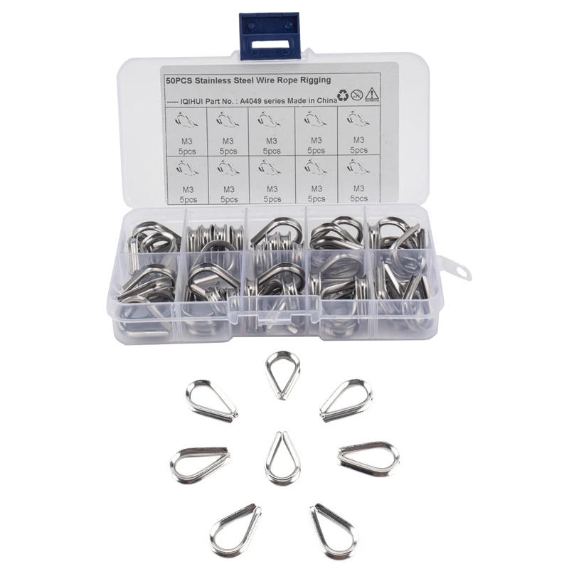 

Hot SV-50 Pieces Cable Thimbles Wire Rope Thimbles M3 304 Stainless Steel Thimble Diameter Wire Rope Cable Thimbles Rigging