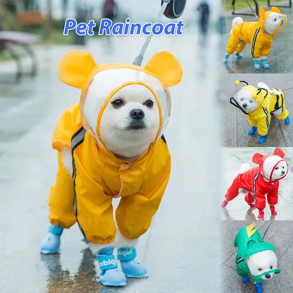 

Pet Cat Dog Raincoat Hooded Waterproof Dog Clothes Reflective Puppy Small Dog Rain Coat Breathable All-inclusive Poncho Jacket