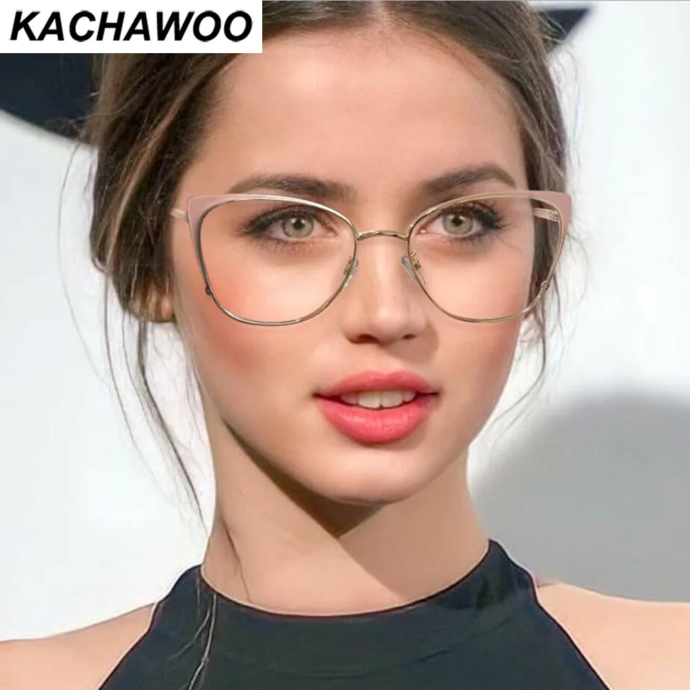 Очки Kachawoo женские с голусветильник фильтром, модные аксессуары для компьютера, в металлической оправе, кошачий глаз, розовые белые